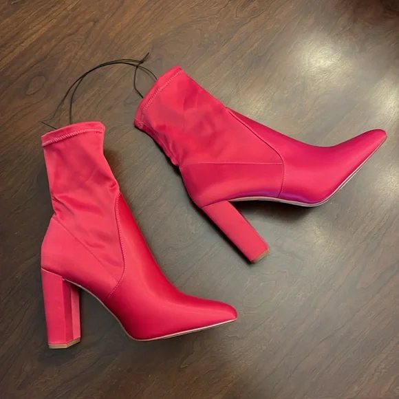 Satin Fuschia Booties by Express - Picture 2 of 16